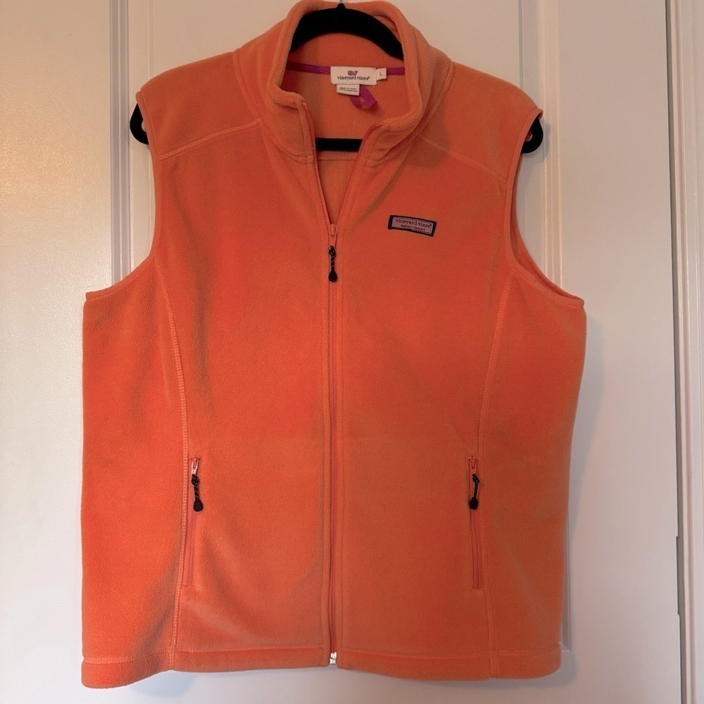 Vineyard Vines Weaterly Melon Orange Fleece Zip Up Size Large Vest